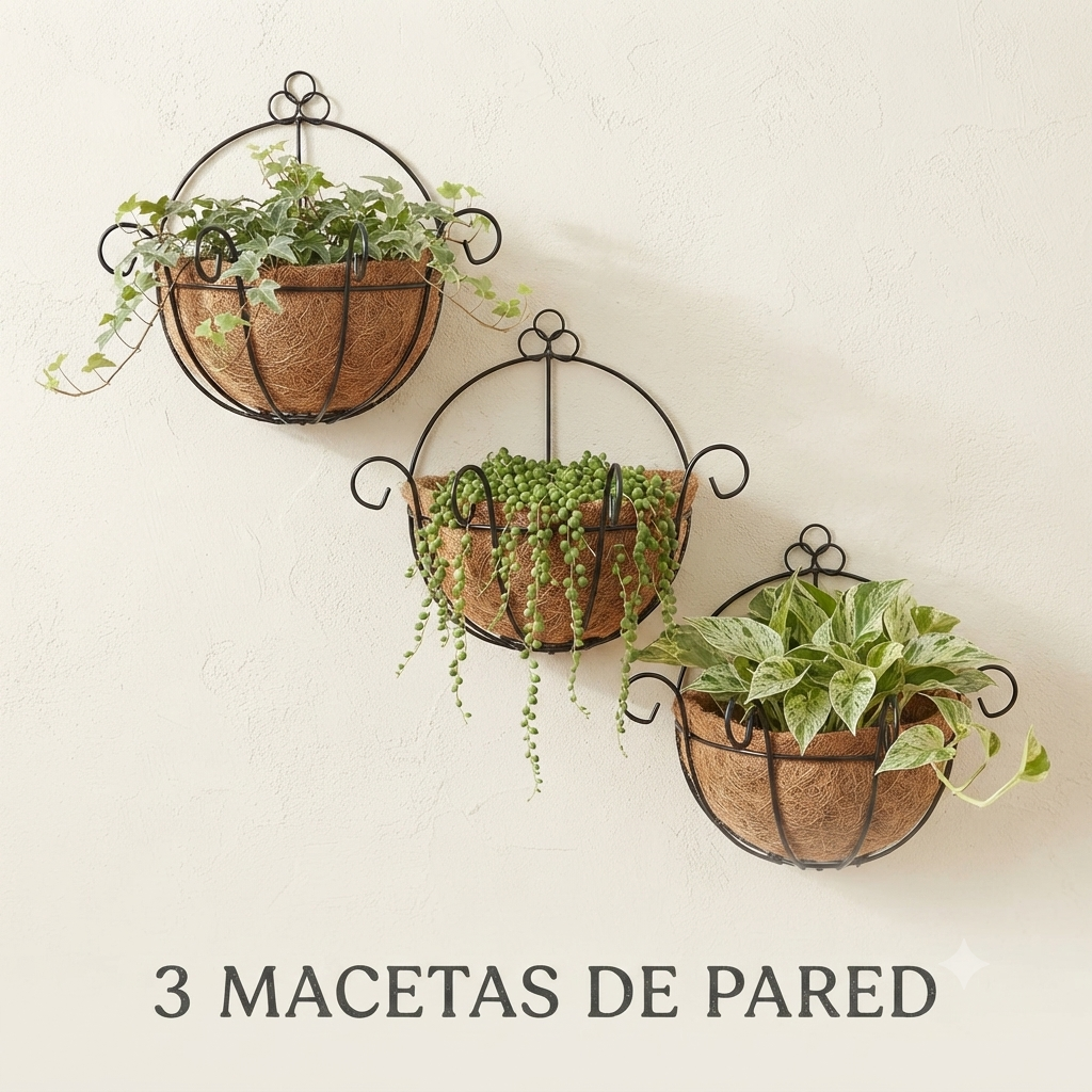 PACK DE 3 Maceta de pared fibra de coco 20 cm OFERTA