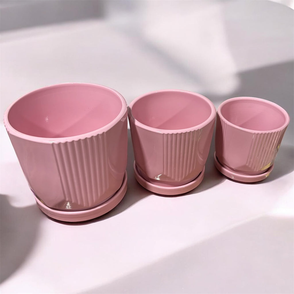 Maceta cerámica rosado super pack 3 unidades